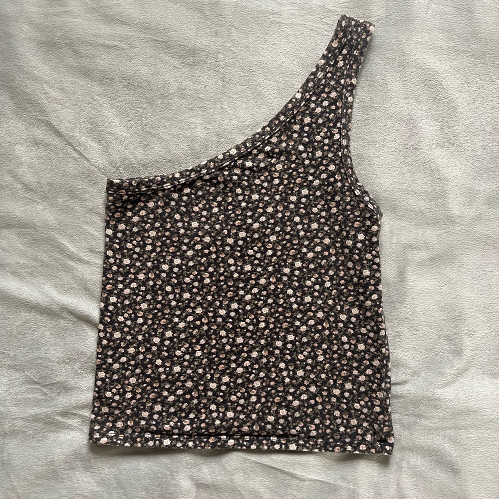 American Eagle Top Womens
Size S One Shoulder Crop Tank Floral Sleeveless Knit